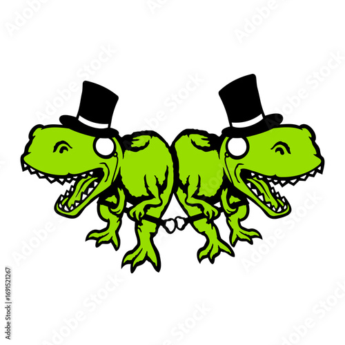 2 T-Rex Sir Gentlemen rich Monocle Glasses Top Hat Team