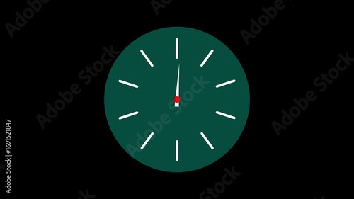 Animated countdown clock showing precise time decrement with moving clock hands, digital display, and ticking effects, perfect for video intros, presentations, live streams, gaming timers.