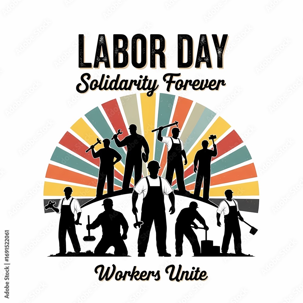 Obraz premium Labor Day Solidarity: Retro Workers Unite Graphic