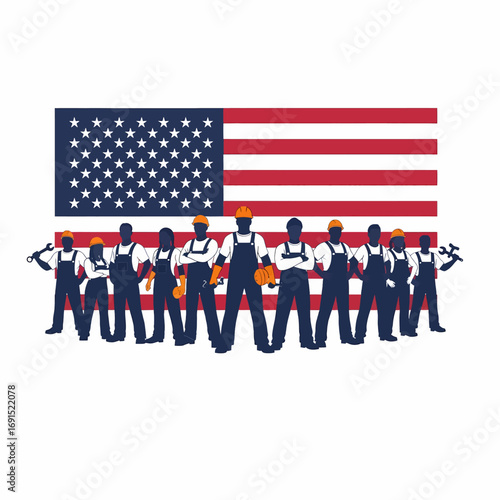 American Workers United: Diverse Labor Force with USA Flag