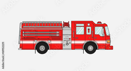Vibrant red emergency fire truck illustration, a symbol of rapid response and public safety, ready to tackle blazes and provide critical rescue services