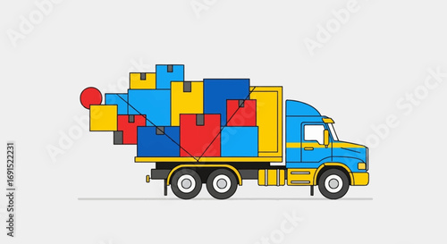 Shipping Delivery A Truck Carrying Boxes and Goods for Distribution, Logistics, and Transportation