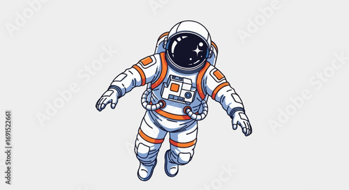 An adventurous astronaut in a stylized space suit drifts weightlessly through the void, representing humanity's ongoing quest for scientific advancement and cosmic discovery