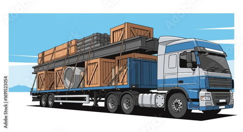 Heavy Cargo Truck Transportation Delivering Goods Across Miles