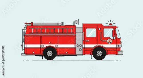 Red fire truck graphic illustration emergency vehicle, fire safety, urban rescue transport concept