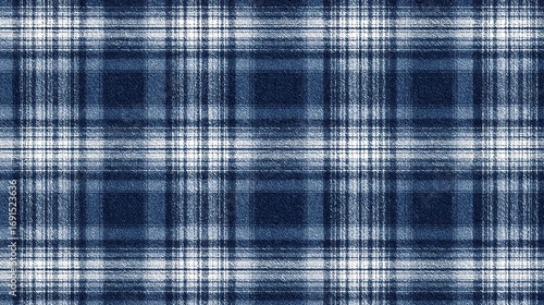 Blue and white checkered plaid pattern, flannel fabric texture, ideal for fabric projects, fashion design, or decorative applications that require clear, repeatable patterns.