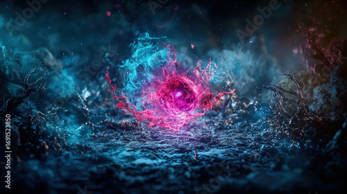 Vibrant metaphorical landscape illustrating energy transformation with swirling colors and dynamic textures, evoking sense of wonder and mystery