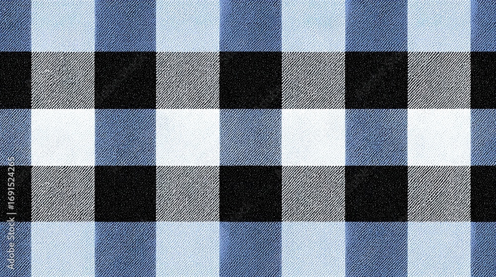 Fototapeta premium Blue and white checkered plaid pattern, flannel fabric texture, ideal for fabric projects, fashion design, or decorative applications that require clear, repeatable patterns.