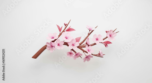 Delicate Pink Cherry Blossom Branch A Minimalist 3D Render