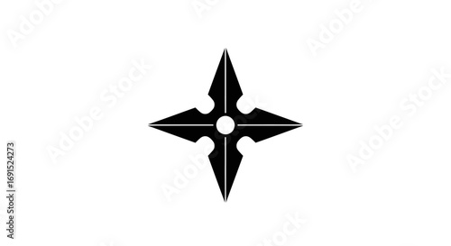 Black shuriken illustration representing a traditional Japanese ninja throwing star weapon icon isolated on a white background