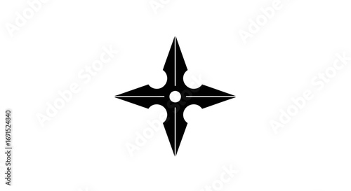 Minimalist black silhouette of a traditional four-pointed shuriken, a Japanese throwing star weapon for martial arts