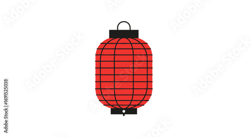 Simple red Japanese paper lantern illustration, a traditional Asian festival symbol isolated on a white background