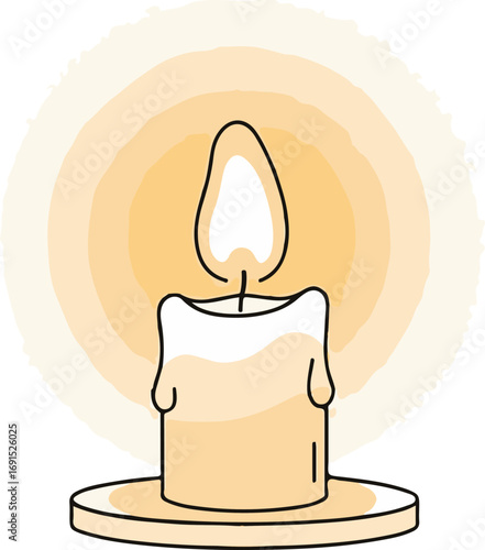 Minimalist Outline Burning Wax Candle with Flame and Light Icon