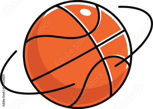A pixel art illustration of an orange basketball rotating in a circular motion against 