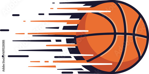 A pixel art illustration of a basketball in motion, depicted with a trail effect suggesting rapid movement against
