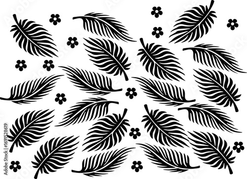 Seamless pattern with tropical palm leaves on white background.