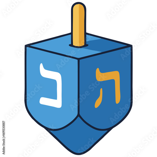 Cartoon illustration of a blue dreidel featuring Hebrew letters, commonly used during Hanukkah celebrations. This whimsical drawing captures the joy and tradition of the Jewish holiday.