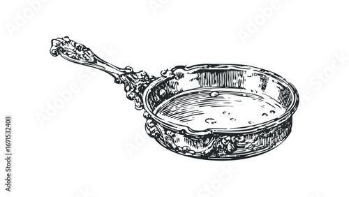 Antique ornate shallow pan illustration on transparent background. Vector hand drawn illustration
