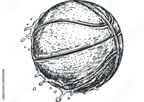 Hand Drawn Splash Basketball File. Vector hand drawn illustration