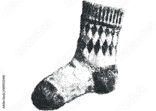Knitted sock with diamond pattern texture isolated. Vector hand drawn illustration