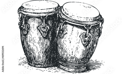Conga drums graphic on a white canvas file. Vector hand drawn illustration