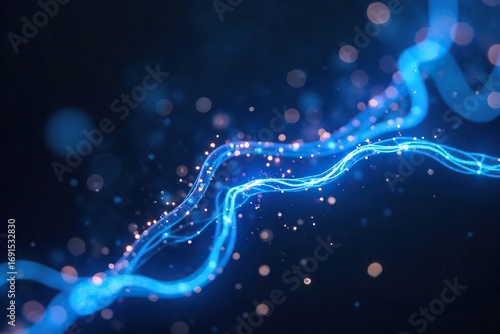 Close-up shot of glowing blue electric wires, sparking with cool energy Abstract concept of futuristic technology and power , electric, plasma, digital
