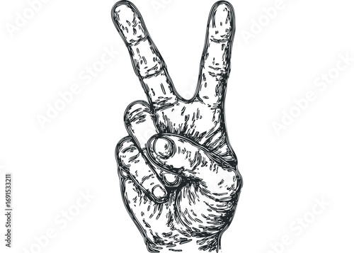 Hand Making Victory Gesture Symbol Transparent Image. Vector hand drawn illustration