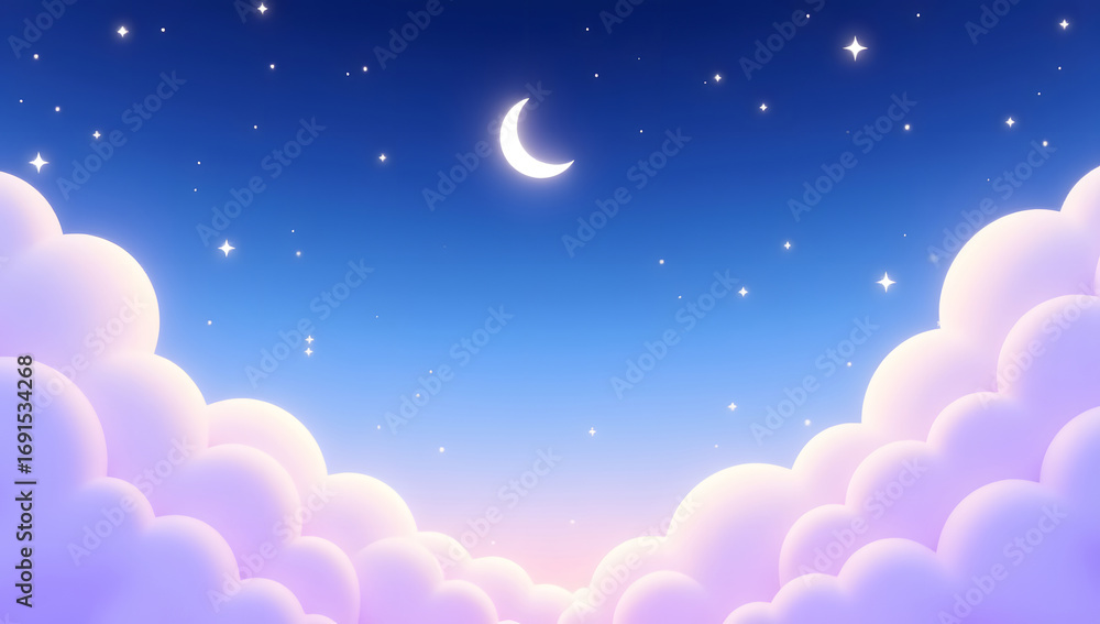 Fototapeta premium Dreamy Cartoon Night Sky for World Sleep Day