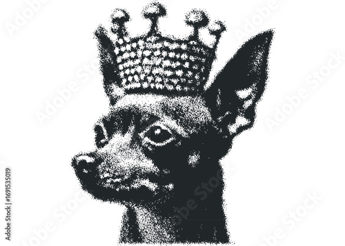 Small dog wearing regal crown image. Vector hand drawn illustration