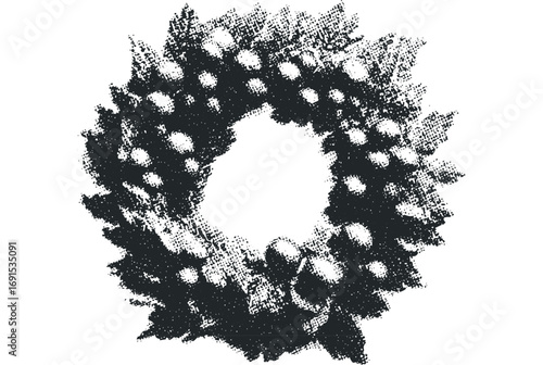 Textured grunge circle with scattered dots on transparent background. Vector hand drawn illustration