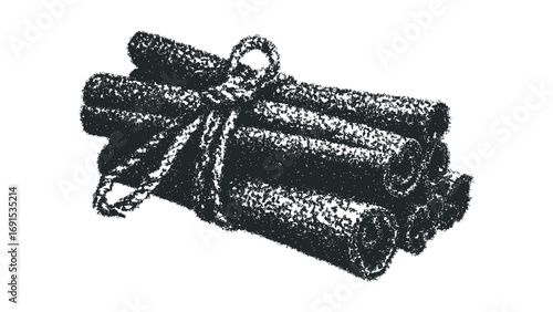 Bunch of Cinnamon Sticks Tied With Twine. Vector hand drawn illustration