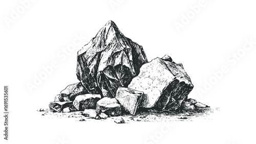 Piedra natural con relieve texturizado, con fondo transparente. Vector hand drawn illustration