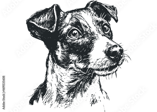 Detailed sketch portrait of a dog's head on a transparent background. Vector hand drawn illustration
