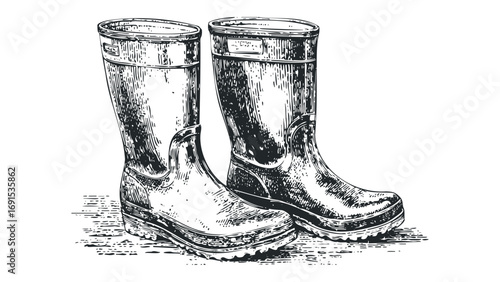 Sketch of Two Tall Rubber Boots on Transparent Background. Vector hand drawn illustration