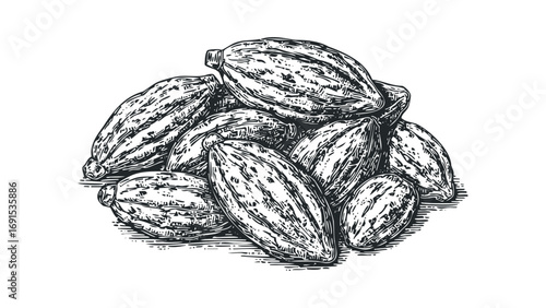 Pile of Cocoa Pods Transparent Image. Vector hand drawn illustration