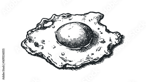 Hand drawn fried egg graphic isolated on white. Vector hand drawn illustration