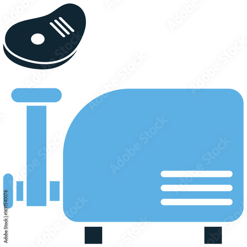 Meat grinder icon vector for food preparation, cooking, and kitchen themes. This modern, flat icon is useful for illustrating meat processing or a kitchen appliance on websites and apps.