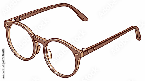 Stylish Brown Round Eyeglasses Modern Spectacles Design Optical Frame Illustration.
