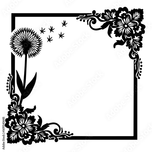 frame with flowers and leaves, frame, flower, floral, vector, pattern, design, illustration, decoration, border, leaf, nature, ornament, plant, art, vintage, card, flowers, black, wallpaper, tree, dec
