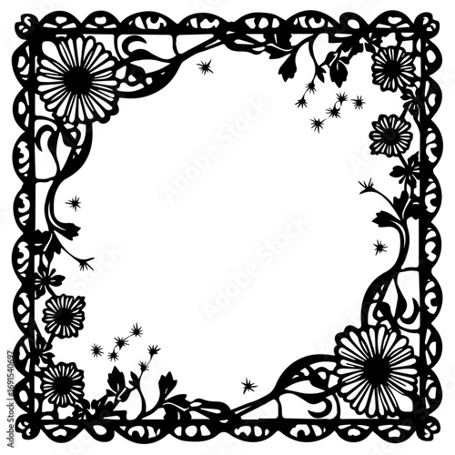 frame with flowers and leaves, frame, flower, floral, vector, pattern, design, illustration, decoration, border, leaf, nature, ornament, plant, art, vintage, card, flowers, black, wallpaper, tree, dec