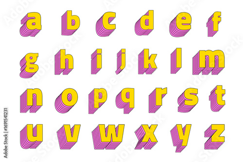 Transparent layered alphabet set retro typeface