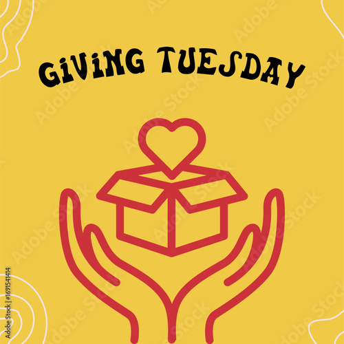 “Giving Tuesday Charity Illustration with Hands, Heart and Donation Box – Nonprofit Fundraising Graphic Design”