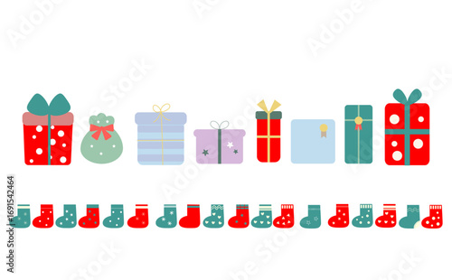 クリスマスのプレゼントと靴下の罫線イラスト