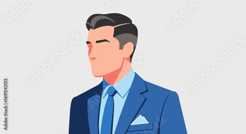Stylish Geometric Faceless Man in Blue Suit Illustration Design