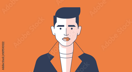 Flat Illustration Fashionable Man Wearing Jacket Avatar Minimalist Style Portrait