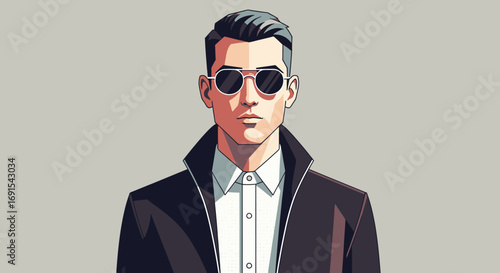 Minimalist Geometric Portrait Illustration of a Stylish Man in a Suit