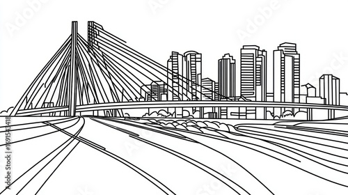 Cityscape bridge line drawing