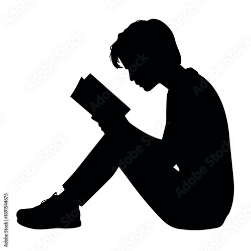 Silhouette reading book vector graphic for education literature and learning resources graphic design asset