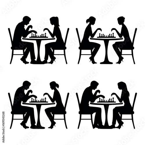 Chess players silhouette vector art illustration for games strategy competition and intellectual sport design 100