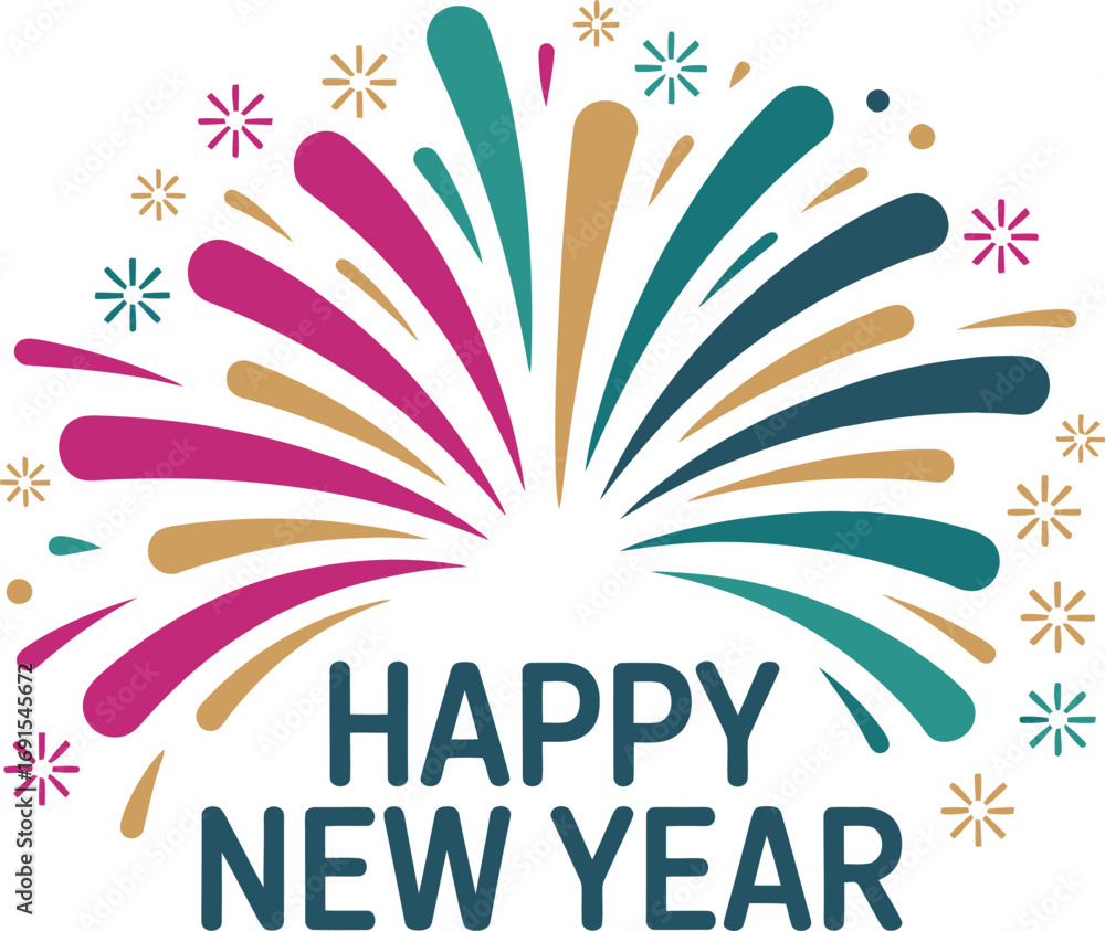 Fototapeta premium A Cheerful New Year's Wish with Bursting Fireworks Against a Clear Backdrop for Holiday Festivities and Celebratory Occasions Illustration